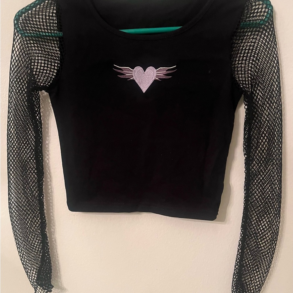 Black Mesh Sleeve Heart Top
